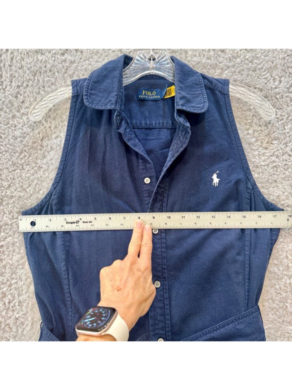 Polo Ralph Lauren Women's Shirt Dress Sleeveless Oxford Belted Navy Blue Preppy - Picture 9 of 10
